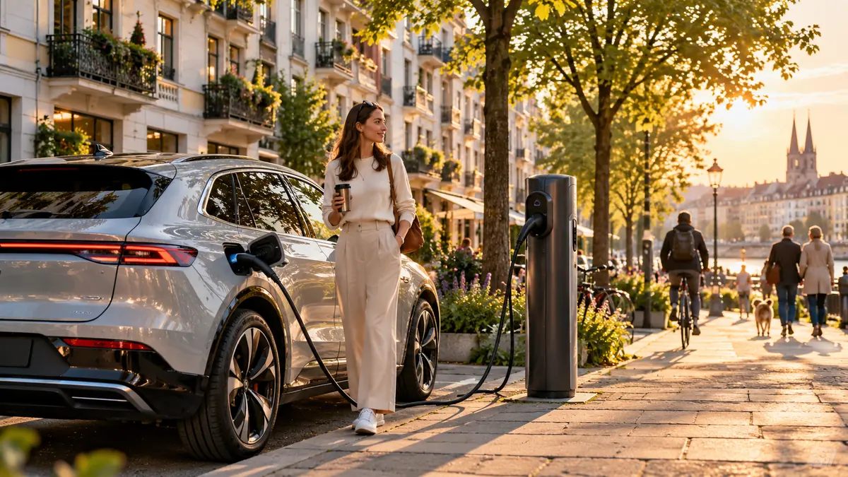 Electric car at a modern charging station
