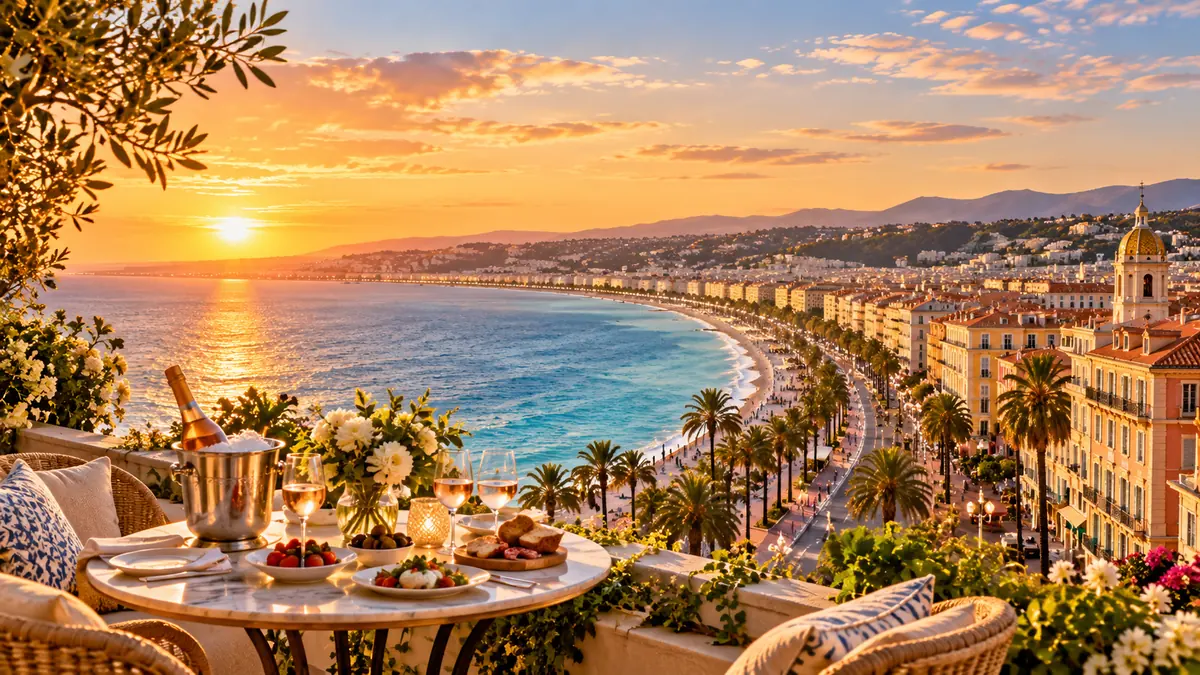 Costa mediterranea della Riviera francese alla luce della sera