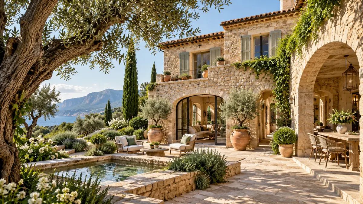 Maison en pierre avec jardin dans la campagne provençale