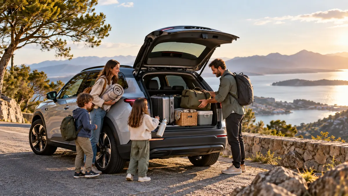Familie på reisepause langs en vakker kystvei